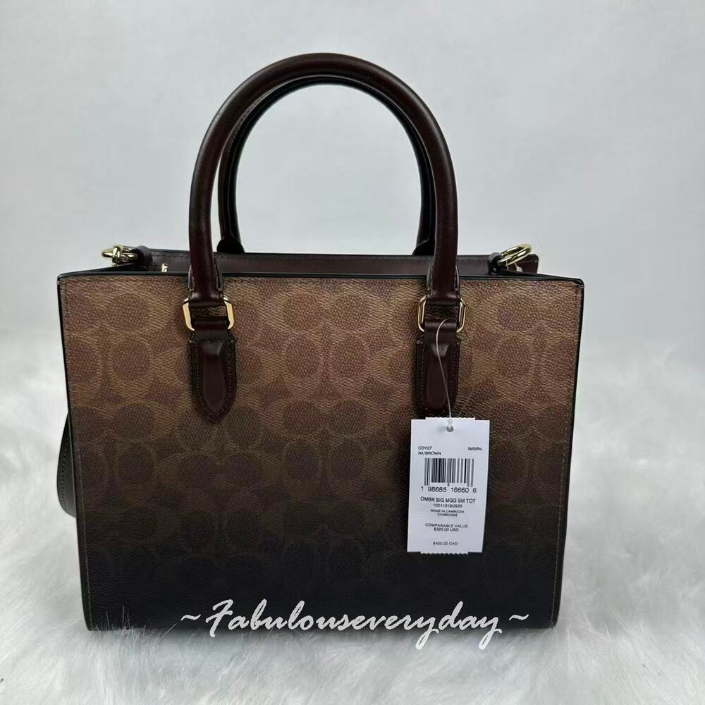 Coach Maggie Small Tote Bag In Ombre Signature Canvas Gold/Brown CDY27 NWT - Picture 4 of 8